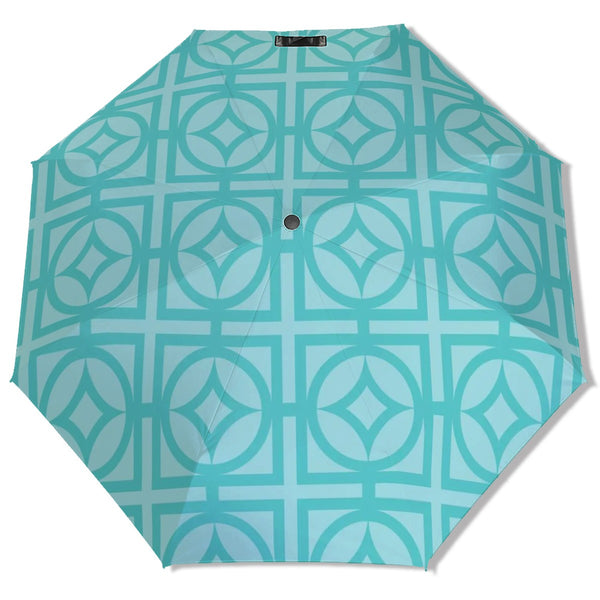1950s Breeze Block Designed Aqua Blue UV Protection Umbrella
