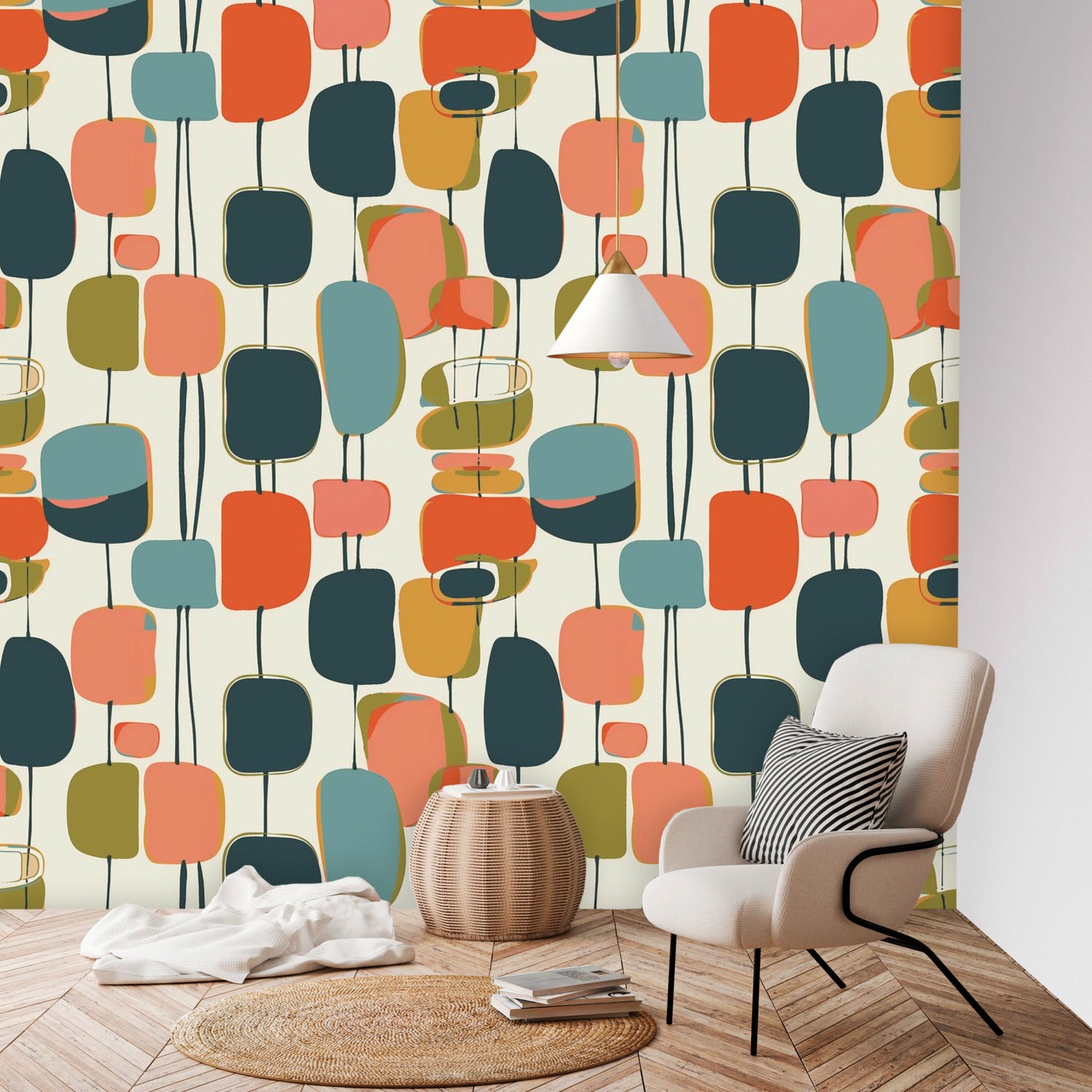 Mid Century Modern Wallpaper Wall Murals Peel And Stick, Funky Mod Wall Decor