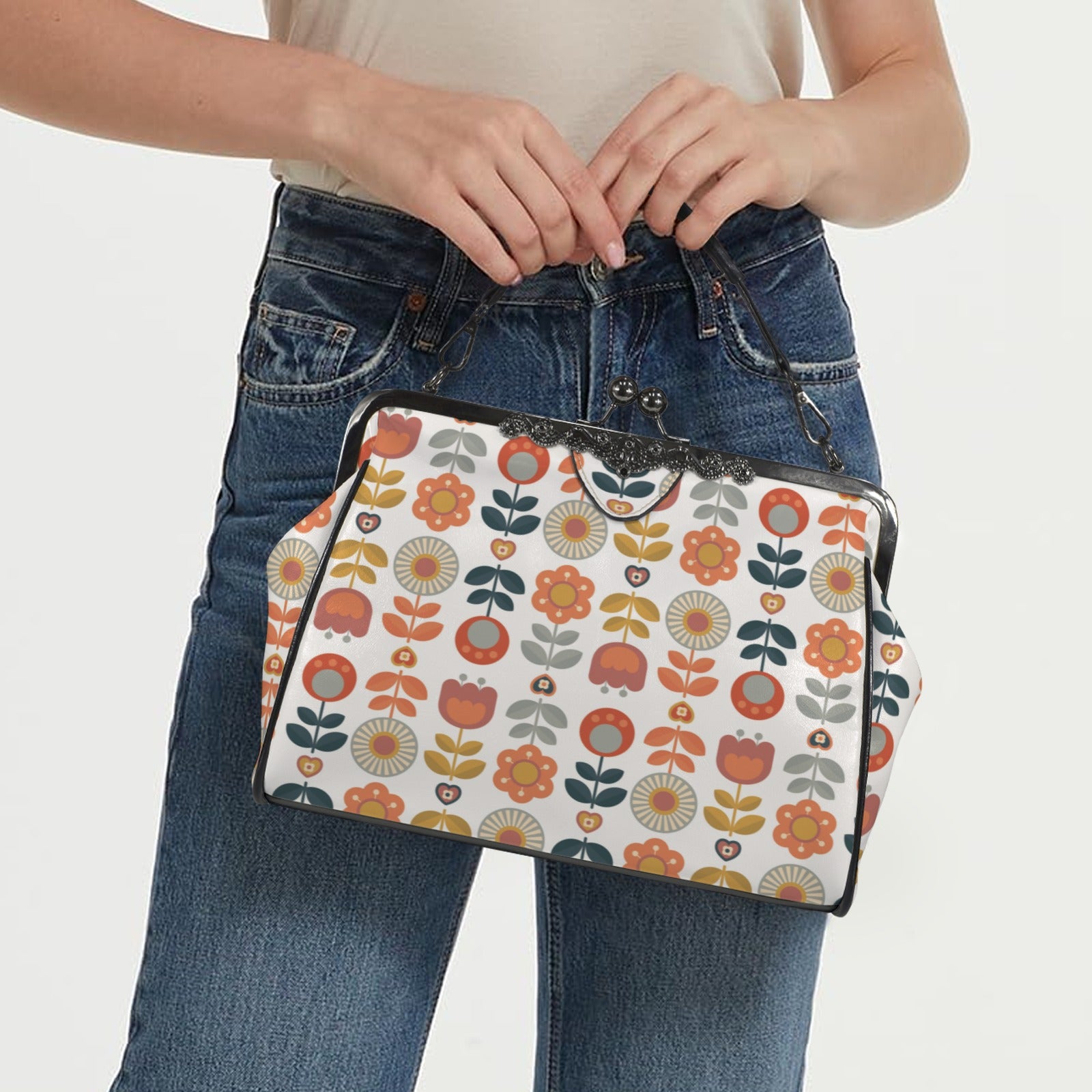 Mid Century Modern Scandinavian Designed Danish Floral Kisslock Crossbody Purse - Mid Century Modern Gal