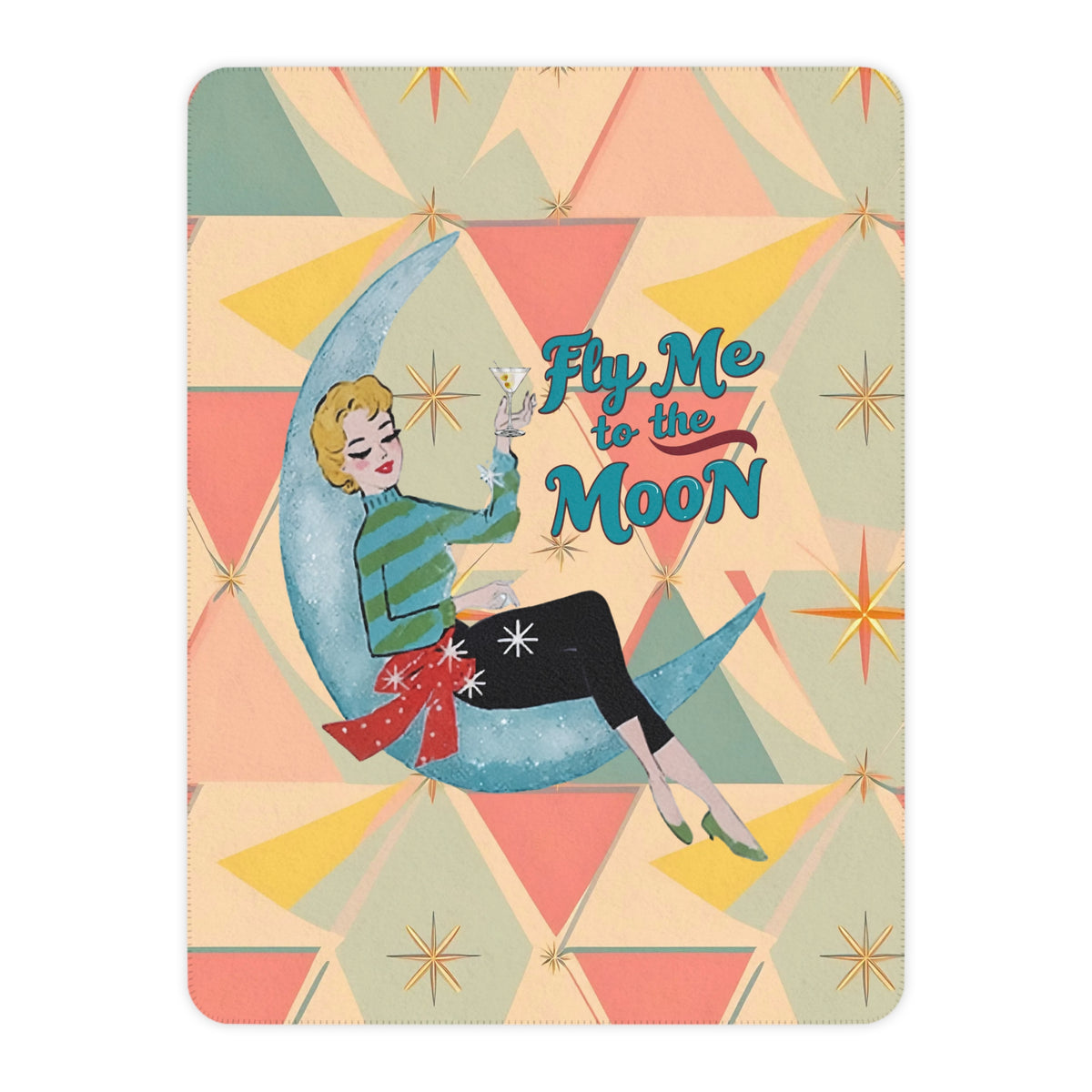Mid Century Modern Christmas Blanket Retro Fly Me to the Moon Sherpa Blanket - Cozy Vintage Throw for Home Decor - Mid Century Modern Gal