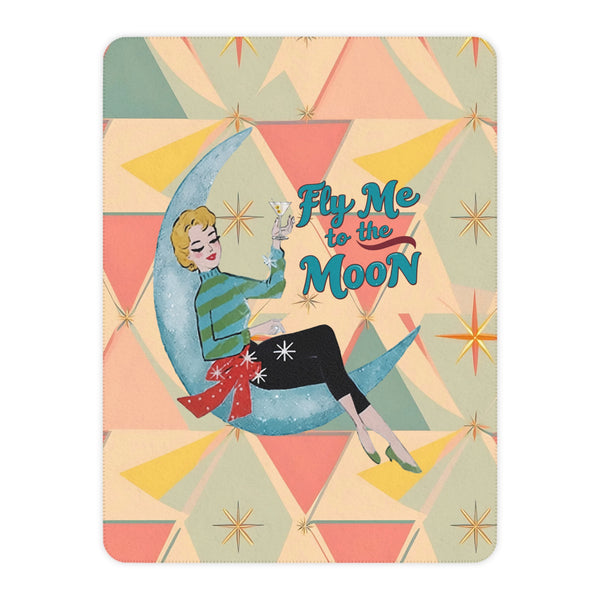 Mid Century Modern Christmas Blanket Retro Fly Me to the Moon Sherpa Blanket - Cozy Vintage Throw for Home Decor