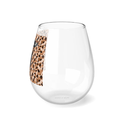 Leopard Print Mid Century Modern Atomic Cat Chic Stemless Wine Glass, 11.75oz
