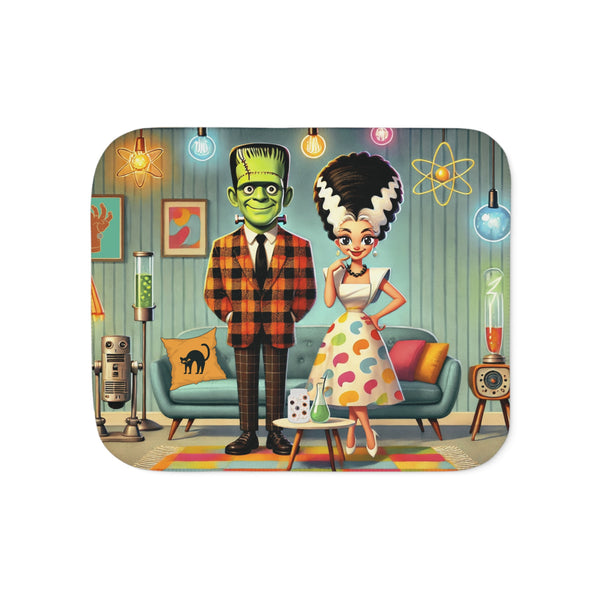 Frankenstein And Bride Retro Monster Sherpa Blanket - Cozy Design for Home Decor