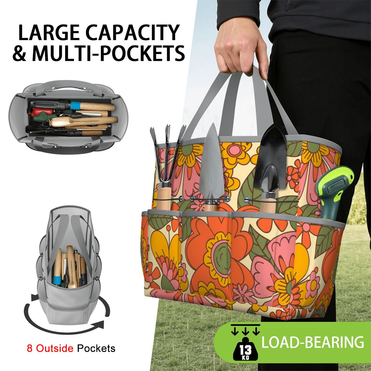 70s Retro Revival Flower Power Groovy Floral Mid Mod Garden Tool Bag - Mid Century Modern Gal