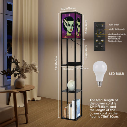 Bride of Frankenstein Retro Mid Mod Horror Buff Purple Halloween Floor Lamp with Shelves - Mid Century Modern Gal
