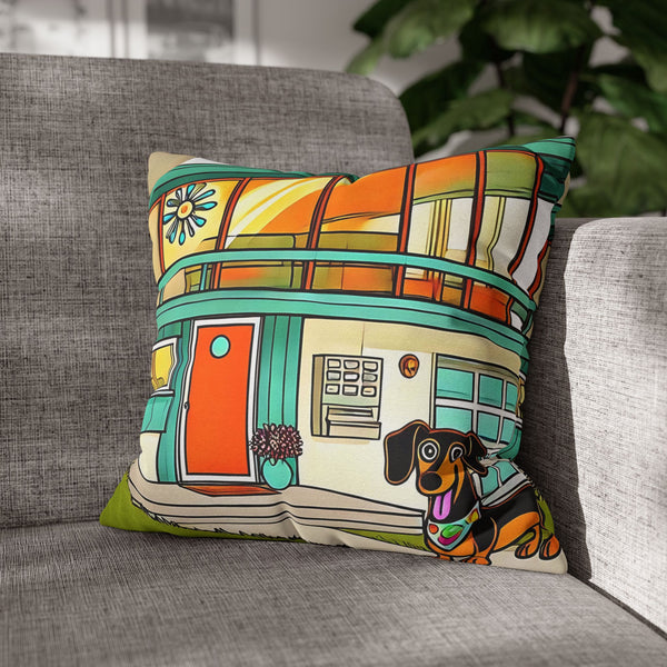 Doxie Dog Dwelling, Kitschy Mid Century Modern Pillow COVER Only