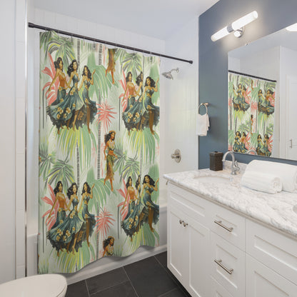 Vintage 1950’s, 60s Hawaiian Polynesian Dancers Mid Century Modern Style Shower Curtain - Mid Century Modern Gal