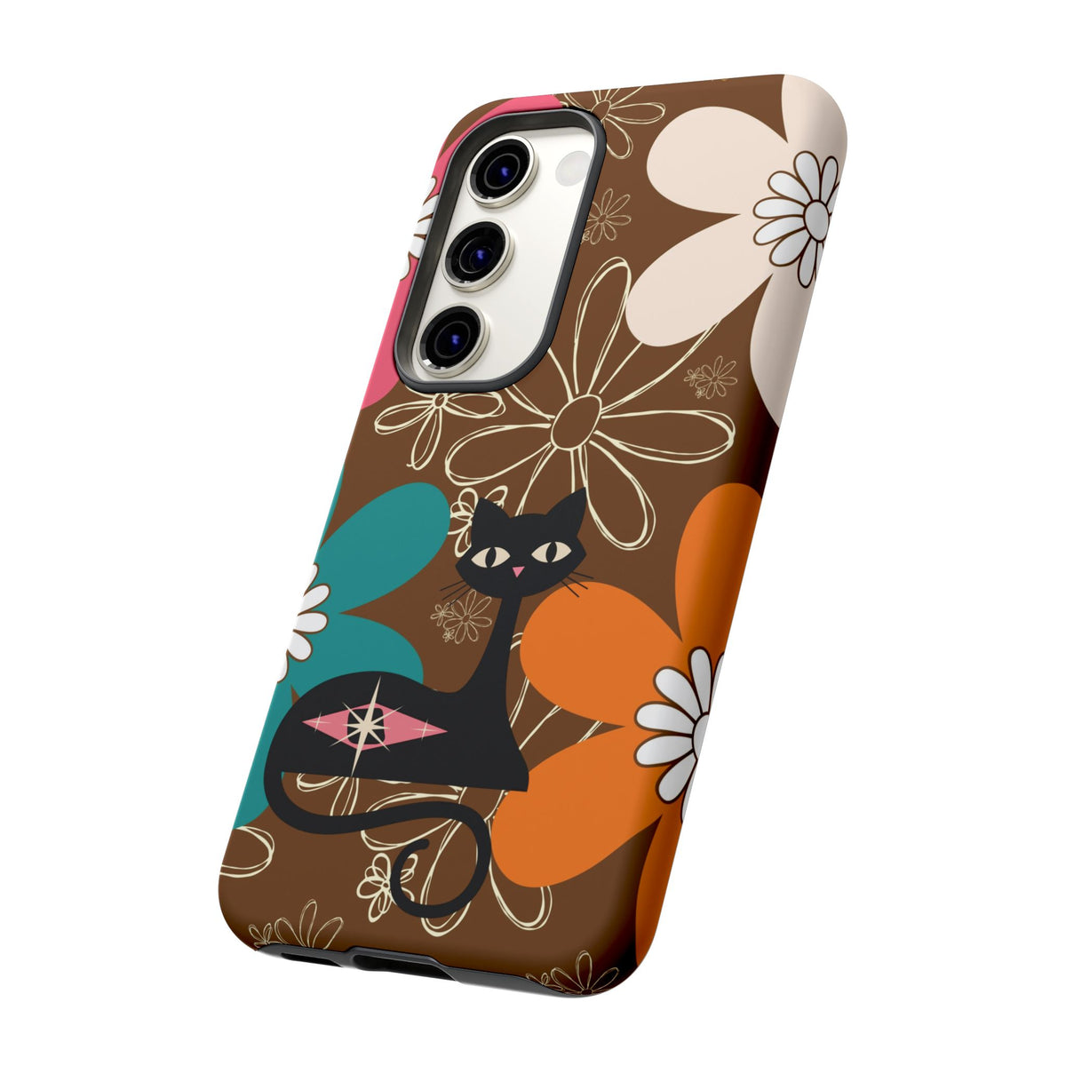 Atomic Cat Retro 70s Vibe Flower Power Tough Cases: Cute Floral and Cat Phone Case for Cat Lovers