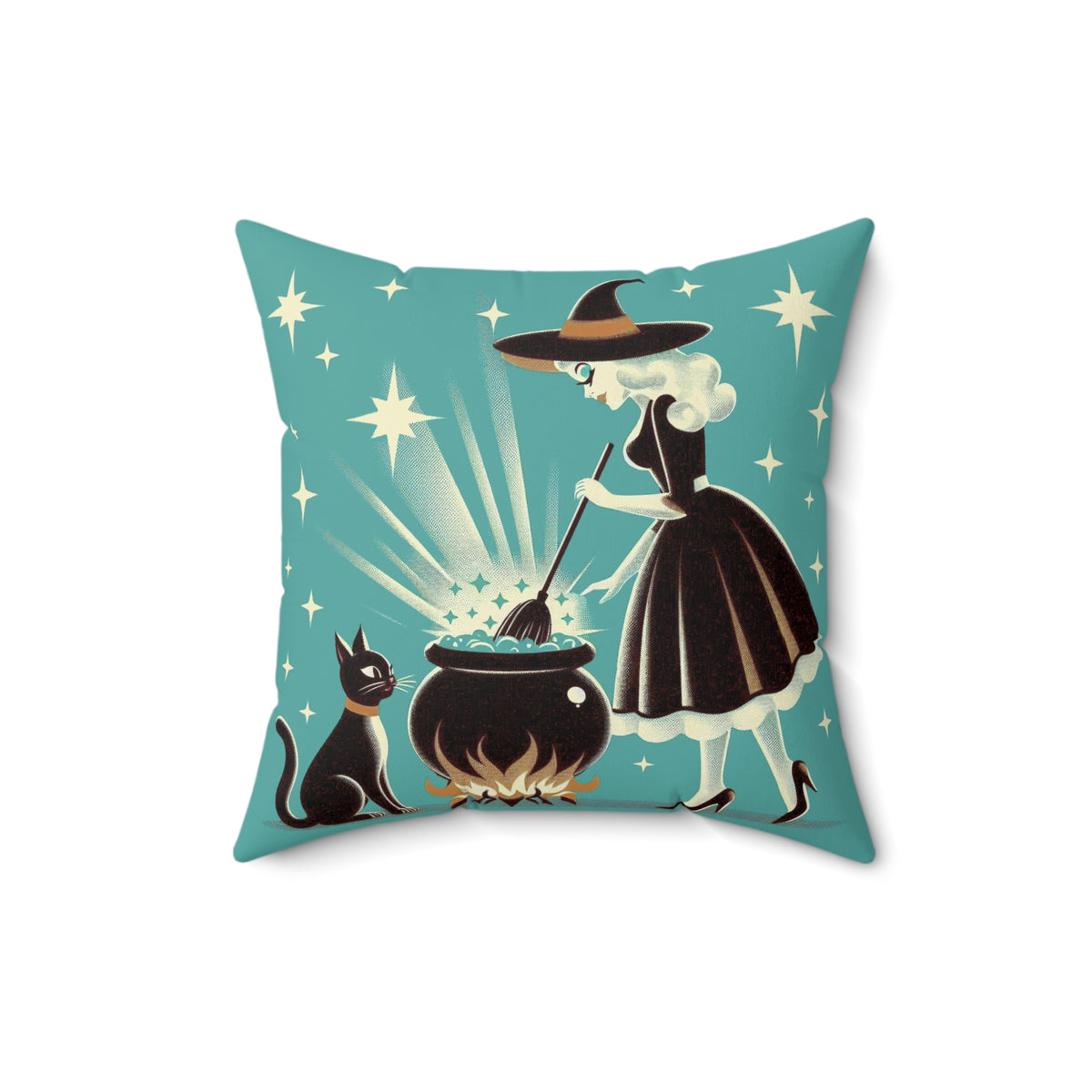 Witch's Brew Mid Century Modern Halloween Gothic Teal Pillow Cover and Insert - Mid Century Modern Gal