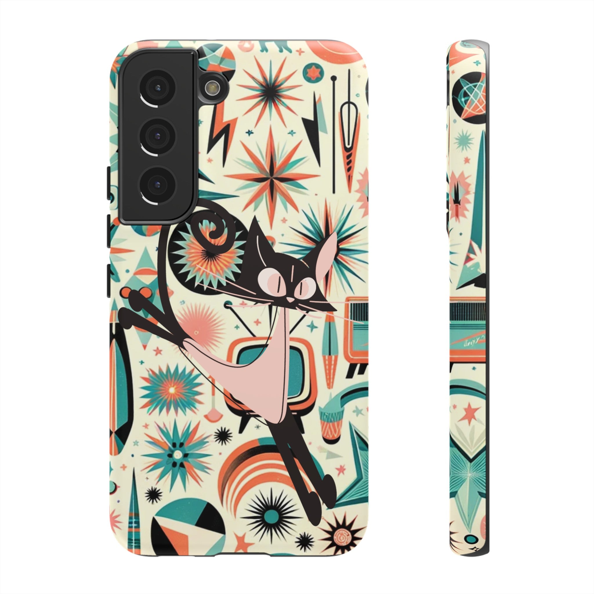 Atomic Kitty Boomerang Space Kitty Mid Century Modern Samsung, Smart Phone, Tough Cases