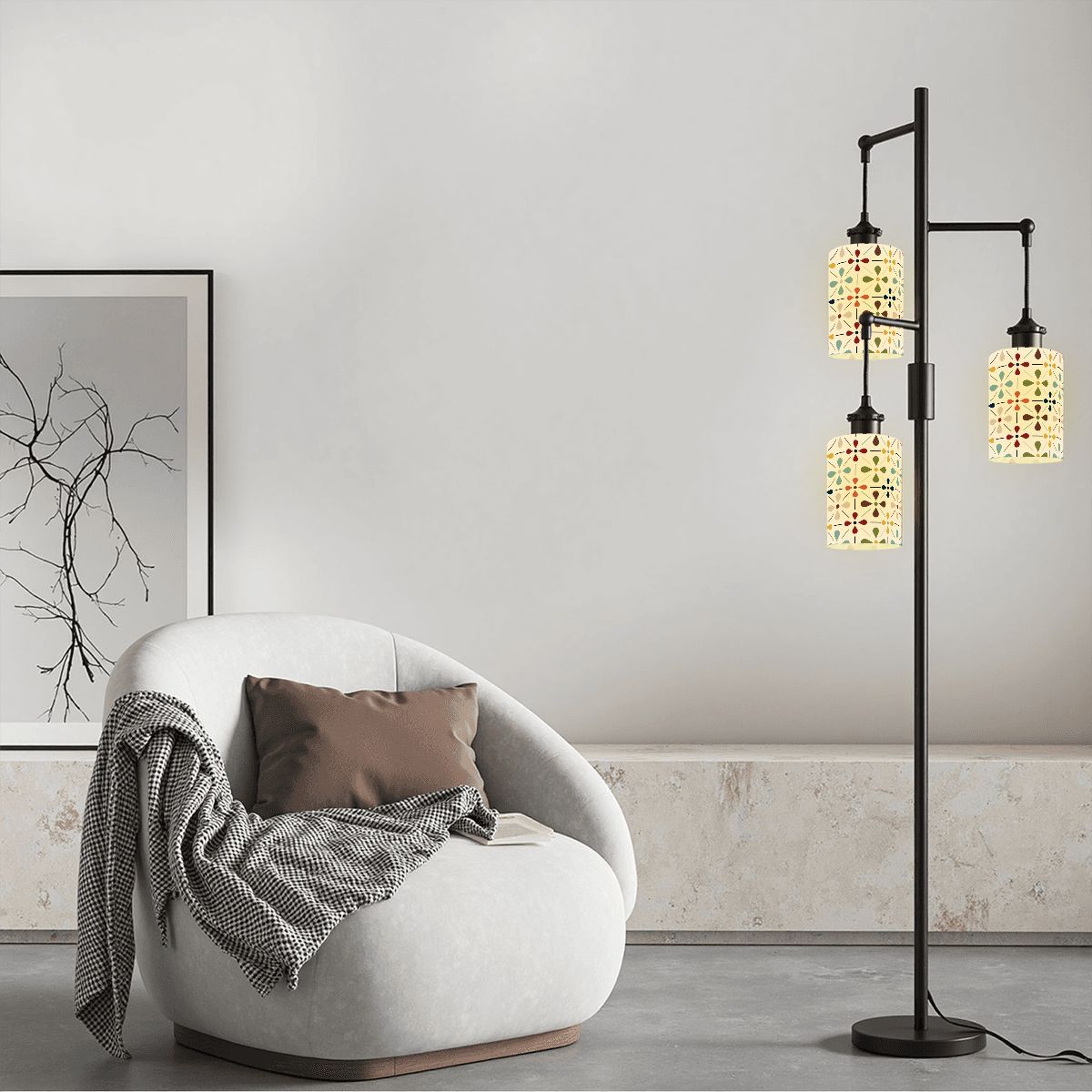 Modern Danish Scandinavian Flora Glass Cylindrical Lampshades - Mid Century Modern Gal