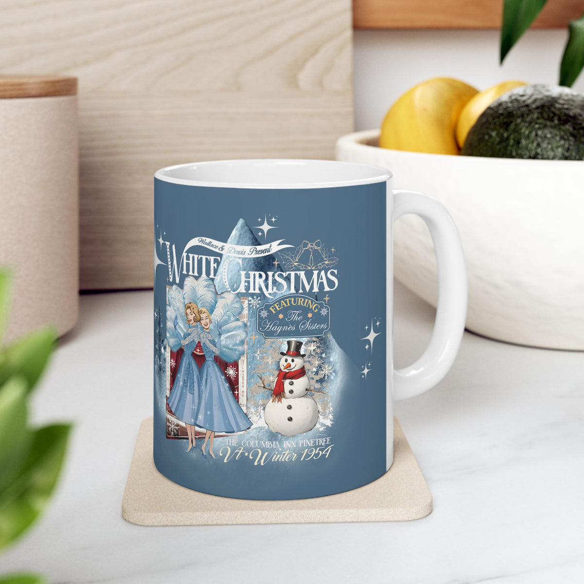 Sister Sister Wallace and Davis White Christmas Kitschy 50s Holiday Ceramic Mug - Mid Century Modern Gal