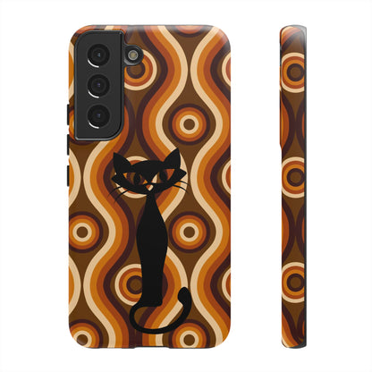 Retro Phone Case, Groovy Brown, Atomic Kitsch Cat Tough Smart Phone Cases