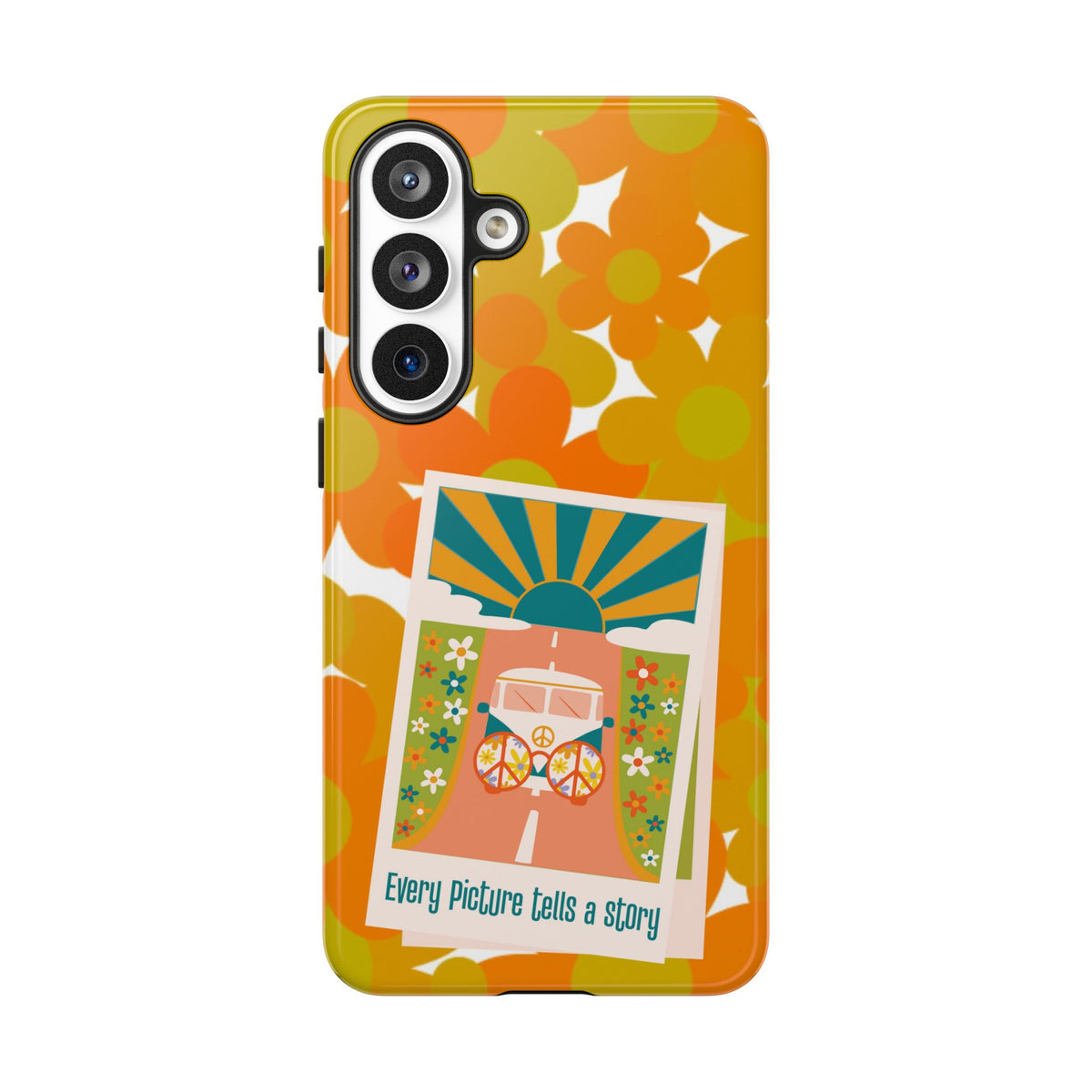 Retro Phone Case, Orange Flower Power, Polaroid Picture, Mod Smart Phone Tough Phone Cases