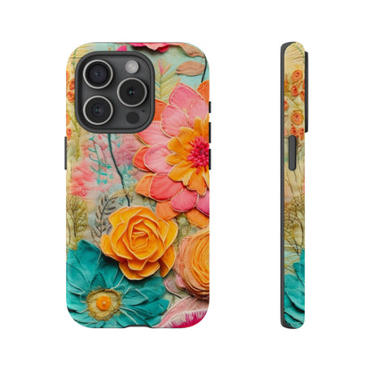 Boho Retro Floral Faux Pressed Flowers Smart Phone Tough Phone Cases