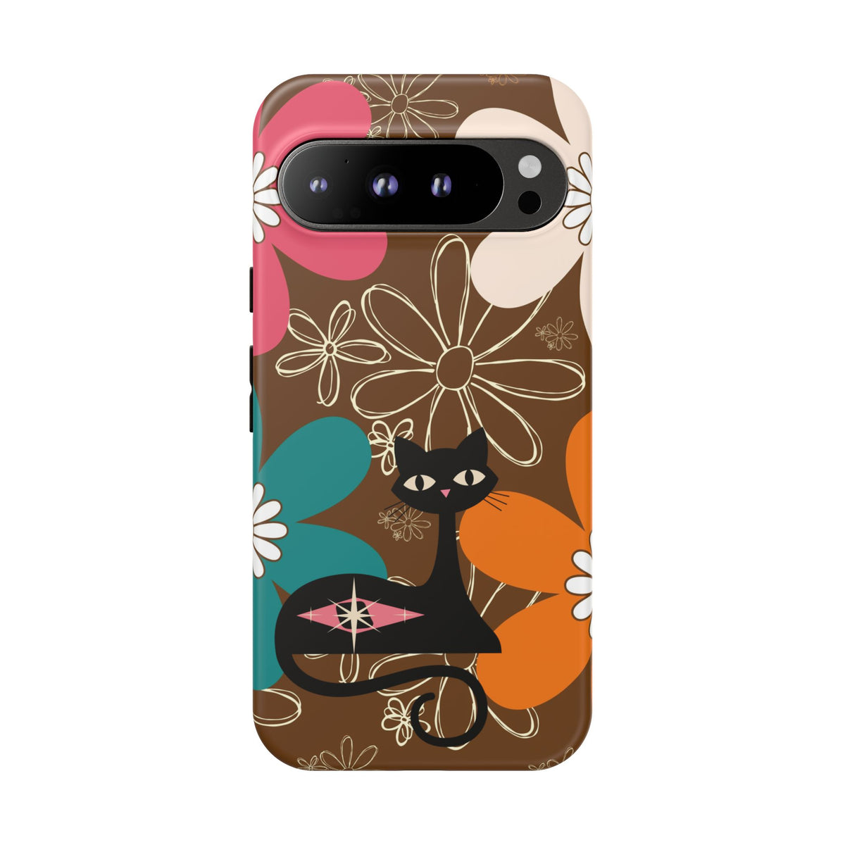 Atomic Cat Retro 70s Vibe Flower Power Tough Cases: Cute Floral and Cat Phone Case for Cat Lovers