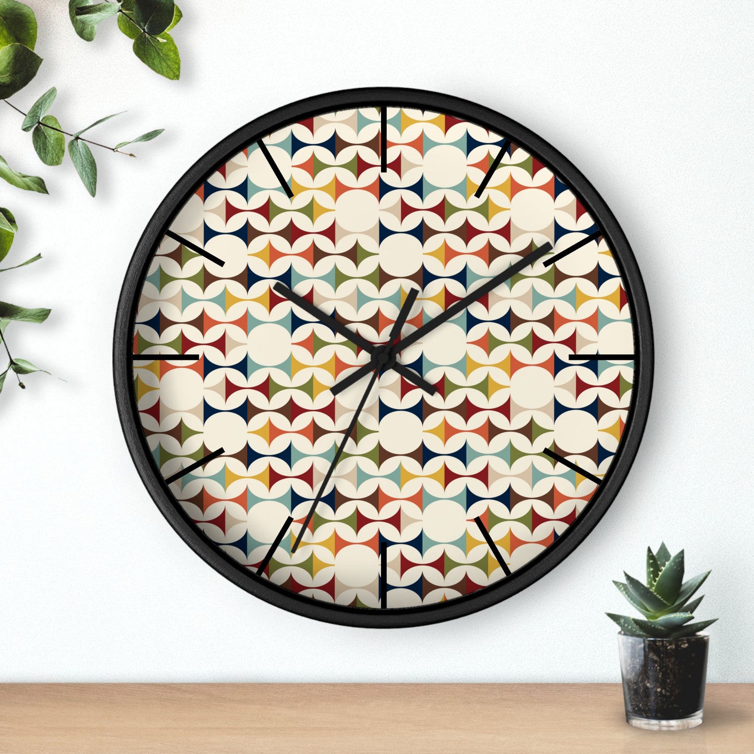 Mid Century Modern Scandinavian Designed, Geometric Retro Colorful Retro Wall Clock