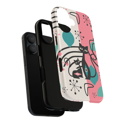 Mid Mod Atomic Cat Boomerang Starburst, Pink, Black Kitschy Stylish Cat Phone Case: Modern Design for Cat Lovers