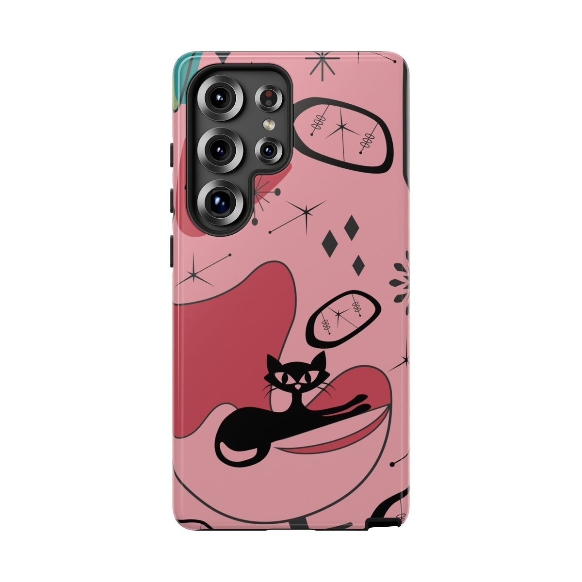 Atomic Cat, Pink Mid Century Modern, Egg Chair, Space Cat Tough Phone Case