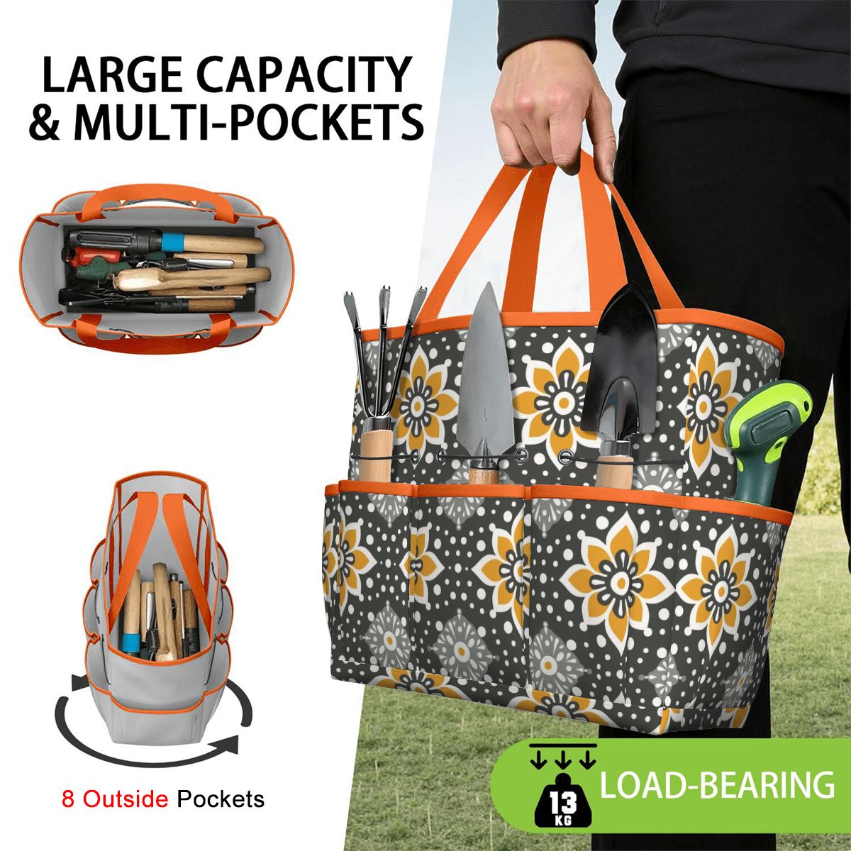 Floral Bohemian Retro Gray Yellow Modern Garden Tool Bag