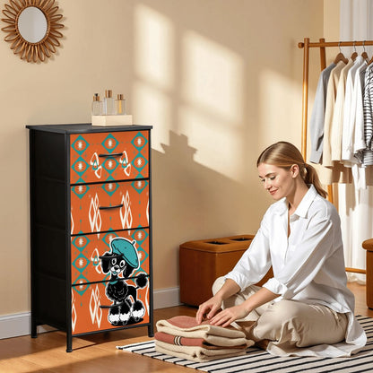 Atomic Orange Starburst Diamonds, Teal Mid Century Modern Kitschy Mod Poodle 4-Drawer Dresser - Mid Century Modern Gal