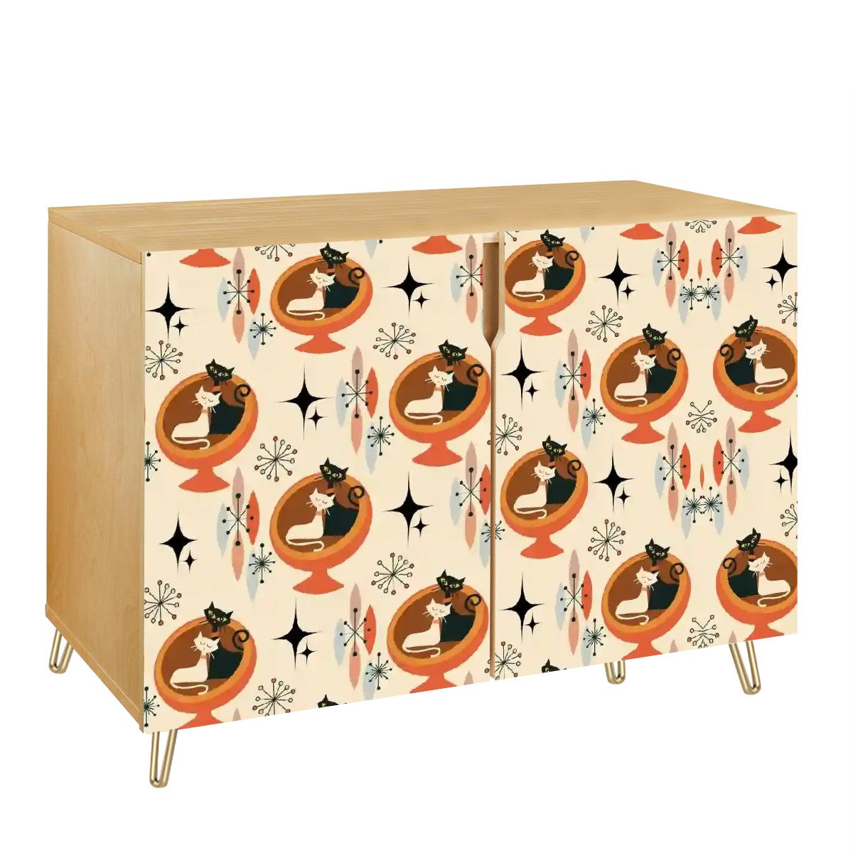 Atomic Cat Mid Centuury Modern Kitschy Mod Wooden Storage Cabinet