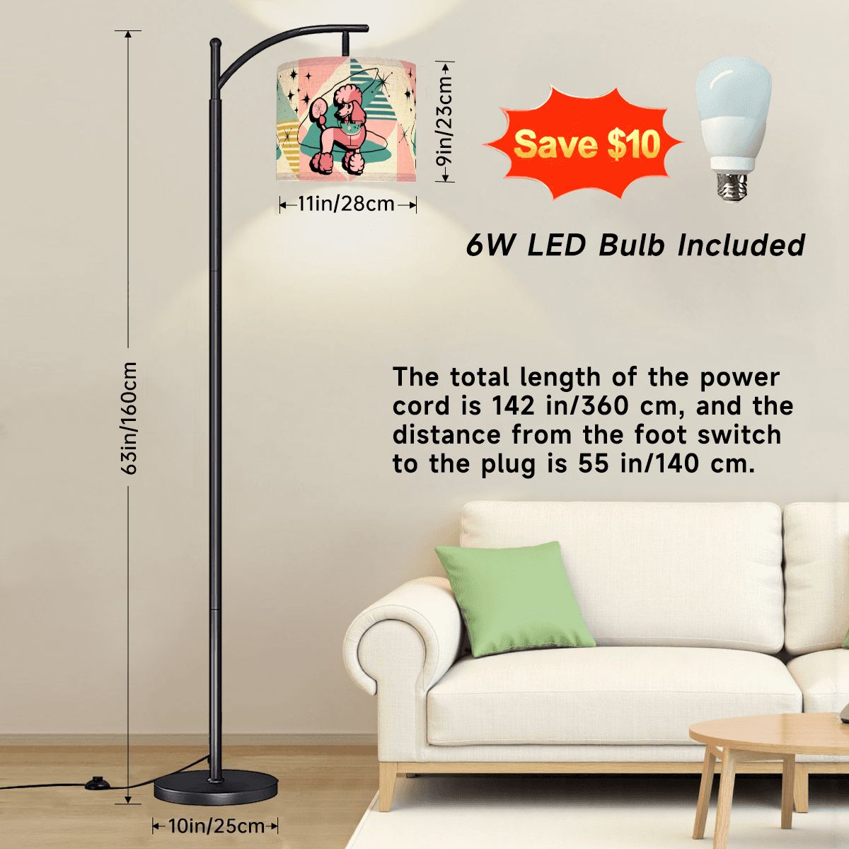 Mid Century Modern Kitschy Poodle Pink Mid Mod Retro Arc Floor Lamp - Mid Century Modern Gal