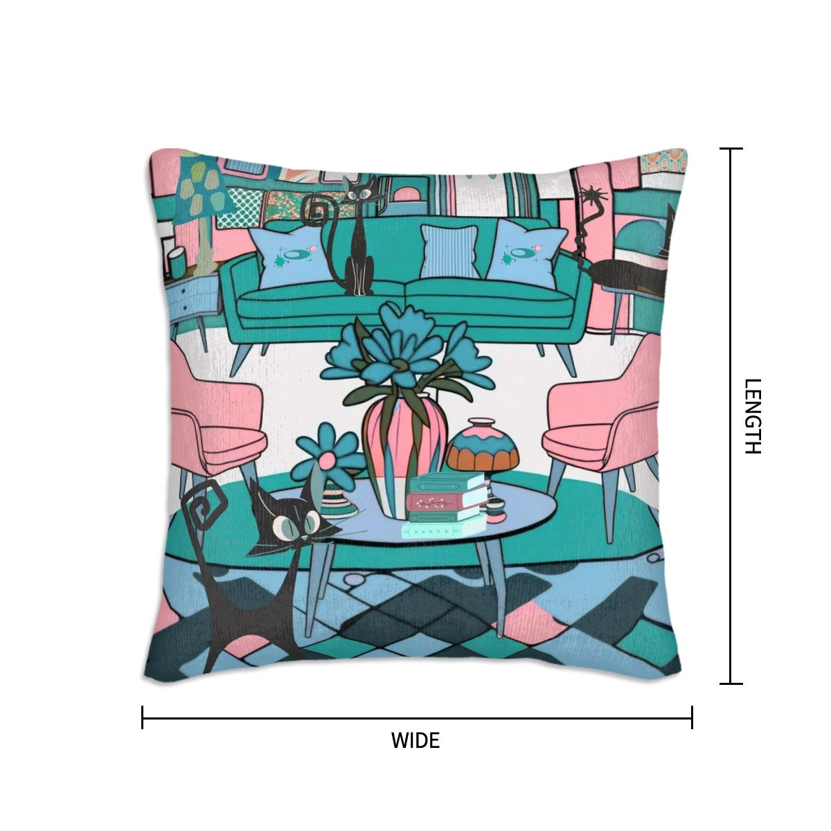 Mid Century Modern Atomic Cats, Kitschy Mod Livingroom Pillow Covers - Mid Century Modern Gal