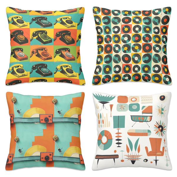 Mid Century Modern Groovy Mod Pillow Covers, Orange Teal Motifs