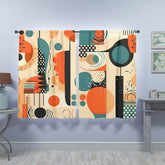 Mid Century Geometric Abstract Orange, Teal, Black Cream Bauhaus Designed Window Curtains (two panels) - Mid Century Modern Gal