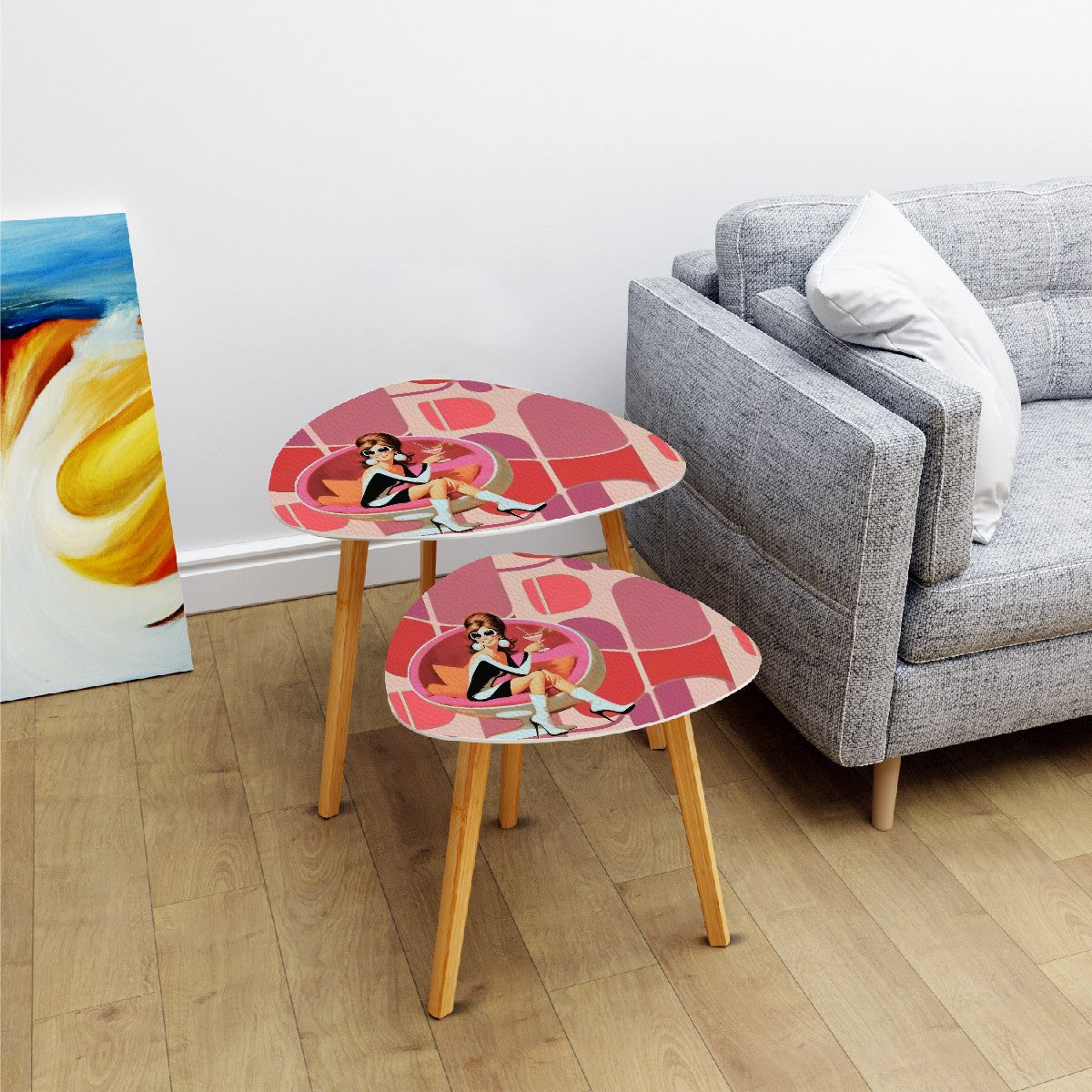 Mid Century Modern Gal Retro 60s Pink Kitschy Cocktail, Nesting Tables - Mid Century Modern Gal