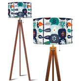 Scandinavian Floral Blue, Orange Modern Danish Nordic Hyggee Mid Century Modern Tripod Lamp - Mid Century Modern Gal