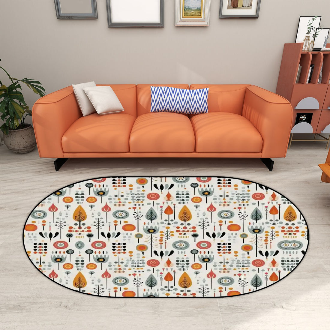 Scandinavian Modern Danish Floral Mid Century Modern Oval Area Rug - Mid Century Modern Gal