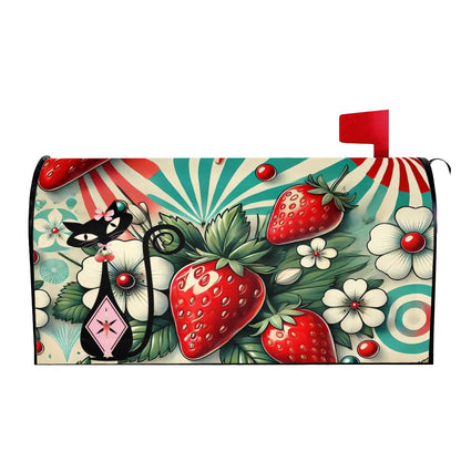 Strawberry Fields Summer Atomic Cat Retro Fun Magnetic Mailbox Covers