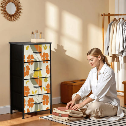 Mid Century Modern Scandinavian Modern Danish Flower, Orange, Yellow, Gray Mod 4-Drawer Dresser - Mid Century Modern Gal