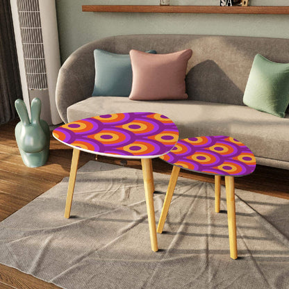 Mid Century Modern Retro Groovy Orange, Purple Nesting Table Triangle Coffee Table Set of 2 - Mid Century Modern Gal