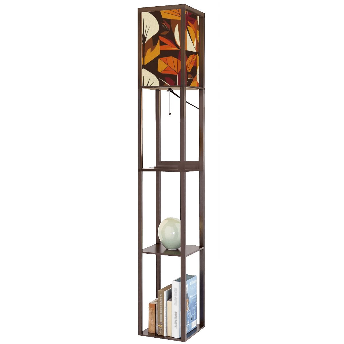 Modern Scandinavian Floral Harvest Blend Golden Yellow, Orange Mid Mod Floor Lamp with Shelves - Mid Century Modern Gal