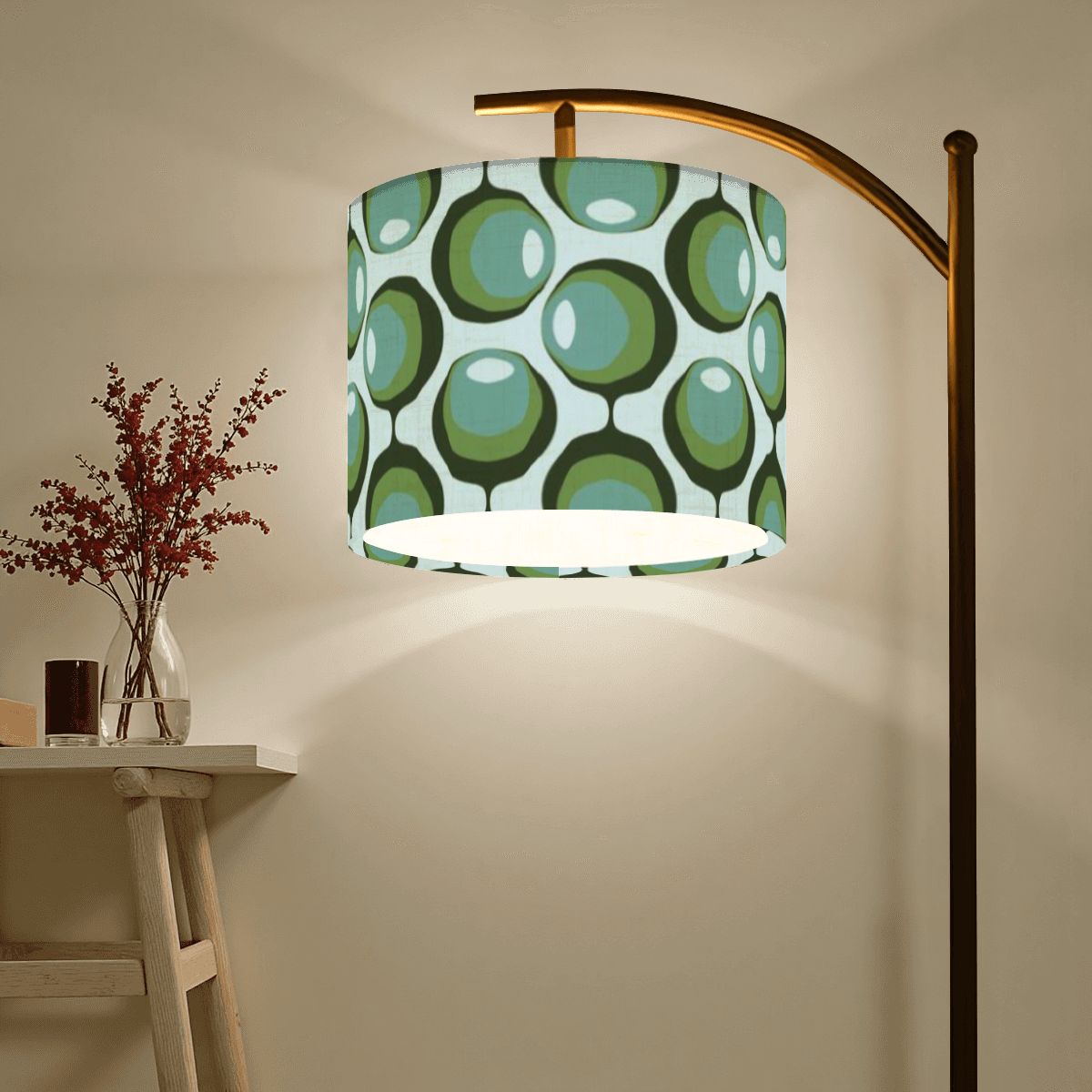Mid Century Modern Olive Green Groovy Orbs Retro Arc Floor Lamp - Mid Century Modern Gal