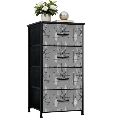 Mid Century Modern Moody Gray Starbursts 4-Drawer Dresser - Mid Century Modern Gal