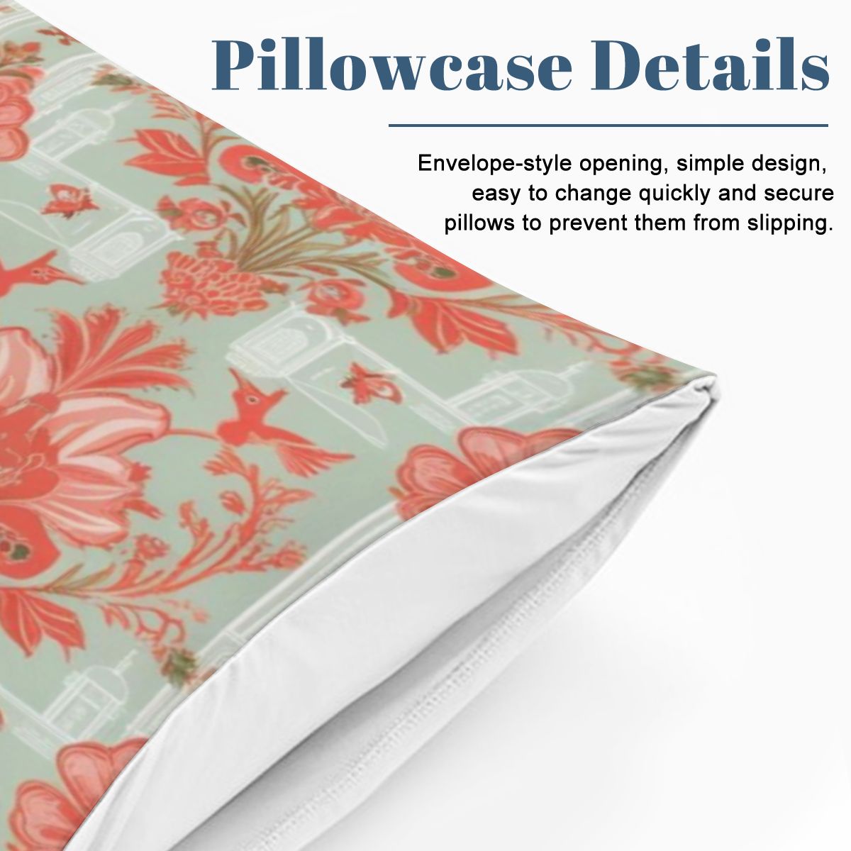 Floral Chinoiserie Elegant Modern Coral, Light Green Queen Duvet Cover Set - Mid Century Modern Gal