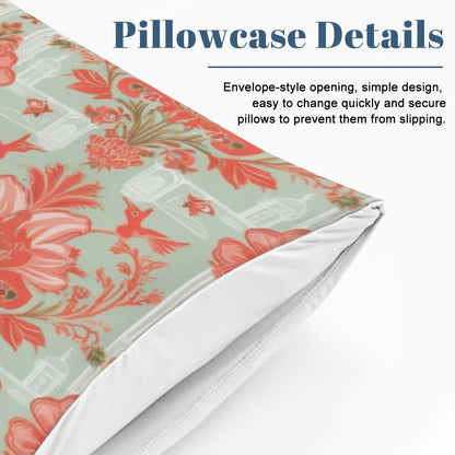 Floral Chinoiserie Elegant Modern Coral, Light Green Queen Duvet Cover Set - Mid Century Modern Gal