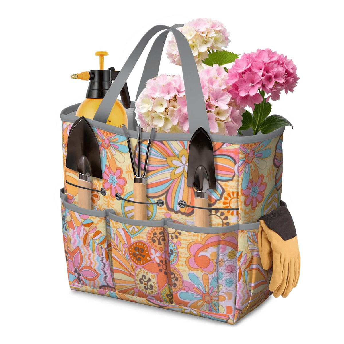 Vintage 70s Floral Pink Yellow Blue, Groovy Mid Mod Flower Power Garden Tool Bag - Mid Century Modern Gal