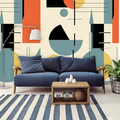 Mid Century Modern Bauhaus Geometric Designed Peel And Stick Wall Murals