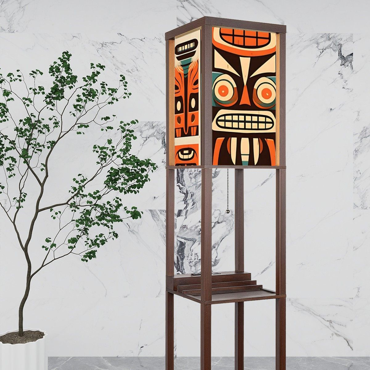 Mid Century Modern Tiki Idol, Tiki Totem Mid Mod Floor Lamp With Shelves - Mid Century Modern Gal