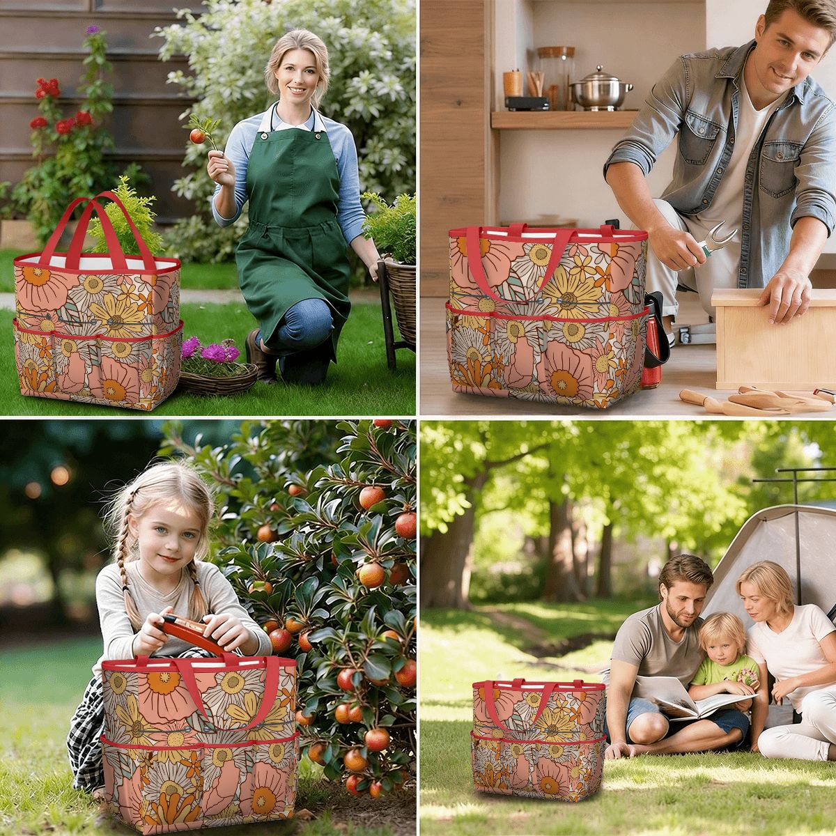 70s Floral Pink Orange Garden Tool Bag