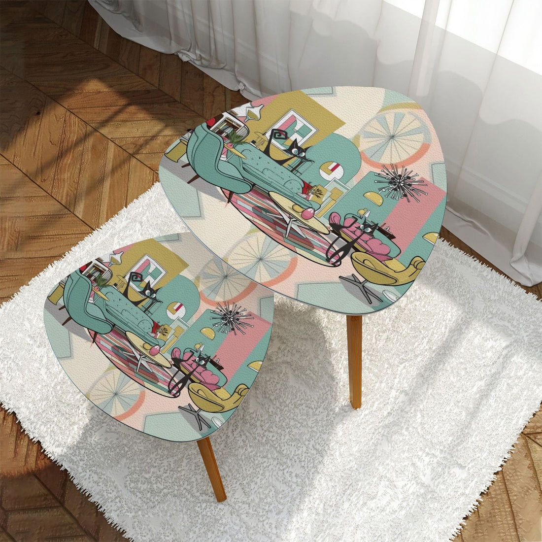 Atomic Retro Cats, Kitschy Mod Nesting Tables - Mid Century Modern Gal