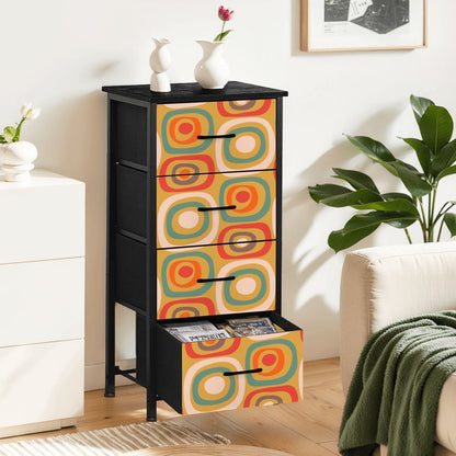 Mid Century Modern Geometric Design Orange Green Retro Designed 4-Drawer Dresser - Mid Century Modern Gal