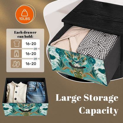 Chinoiserie Floral Teal Green Gold, Elegant 4-Drawer Dresser - Mid Century Modern Gal
