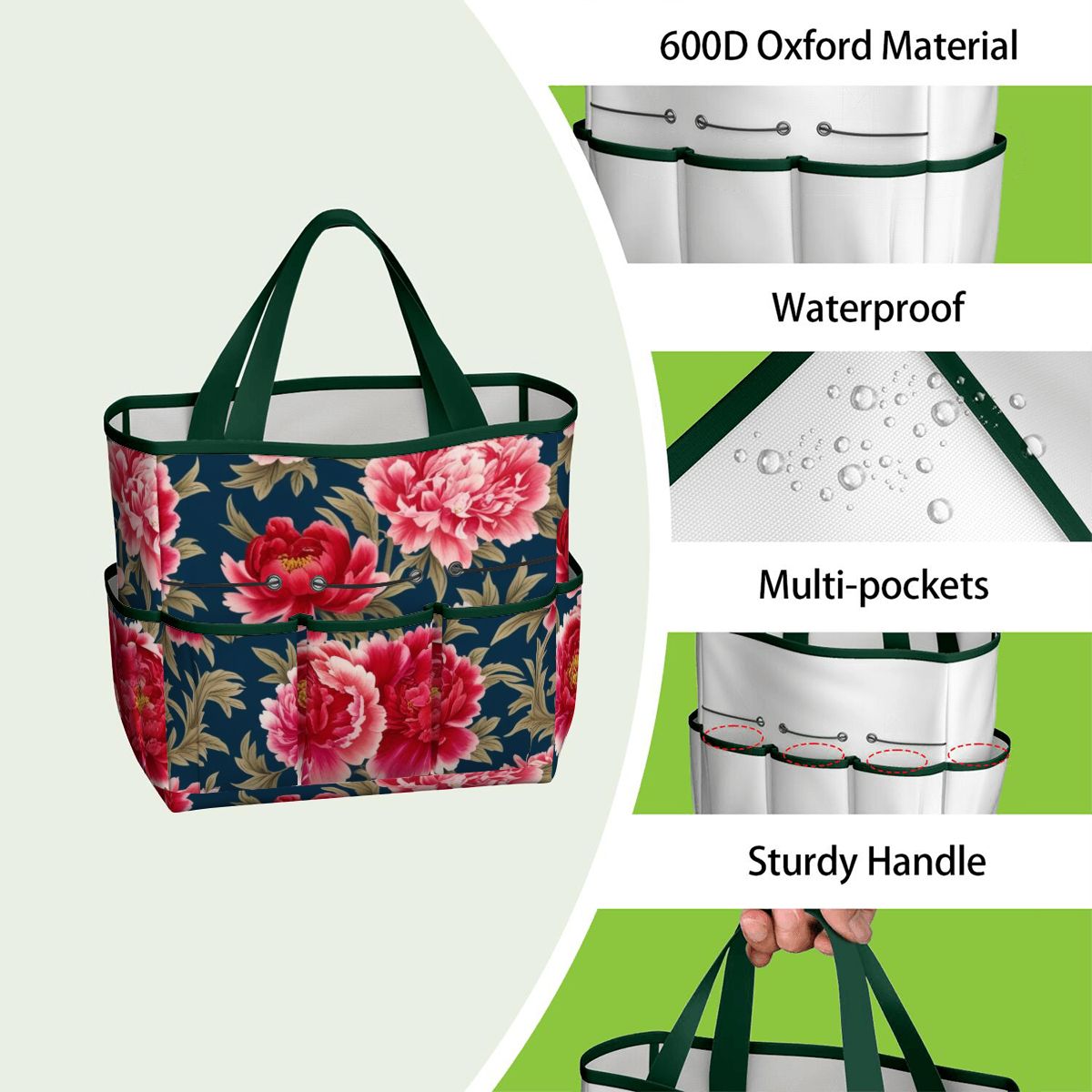 Modern Chinoiserie Royal Blue, Pink Red Floral Garden Tool Bag