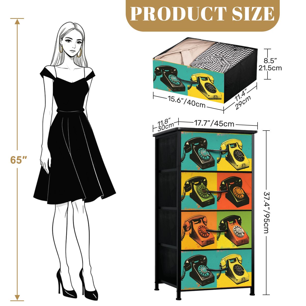 Mid Century Modern Kitschy Retro Telephone Art MCM 4-Drawer Dresser - Mid Century Modern Gal